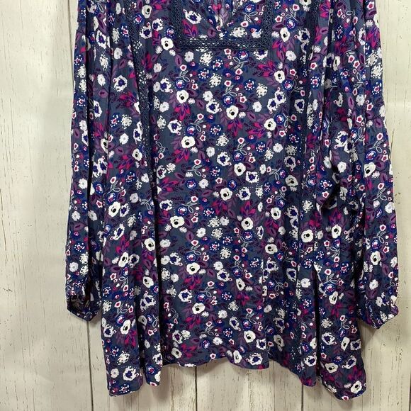 Lane Bryant Womens Floral Boho Peasant Blue Blouse - Picture 10 of 15